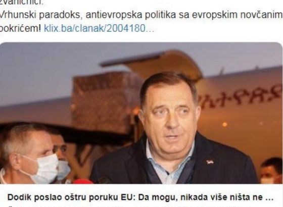 Borenović pitao Dodika: Da li ćeš nakon izjave protiv EU vratiti 250 miliona KM MMF-u?