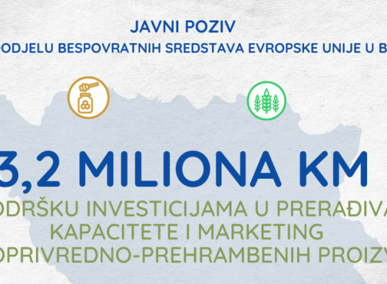 Novi javni poziv za projekt Evropske unije EU4AGRI - 3,2 miliona KM podrške