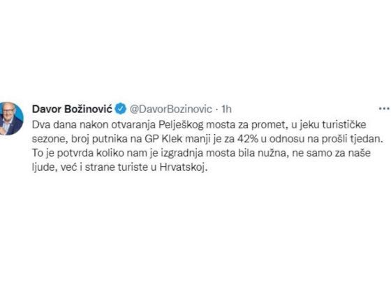 Broj putnika na GP Klek manji je za 42 posto - hrvatski ministar