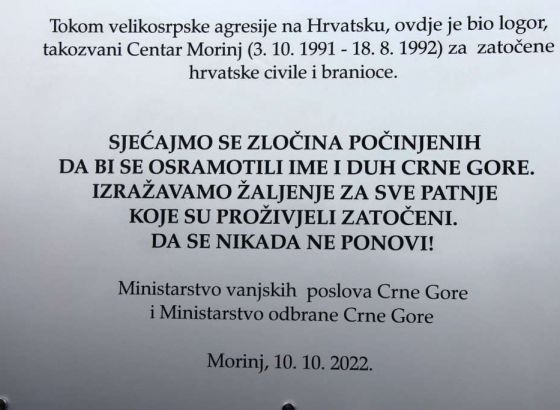 Crnogorska inspekcija naložila uklanjanje spomen-ploče u Morinju