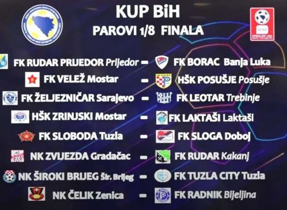 Poznati parovi osmine finala nogometnog Kupa BiH