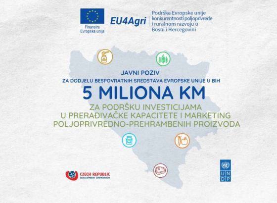 Pet miliona KM za podršku investicijama u preradu i marketing poljoprivredno-prehrambenih proizvoda