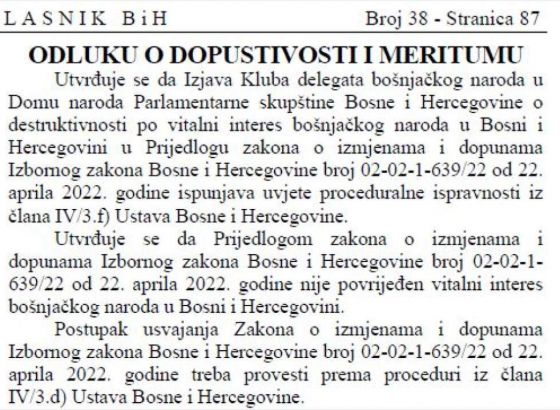 HNS BiH: Dio teksta izmjena Izbornog zakona već ima 'zeleno svjetlo' Ustavnog suda BiH