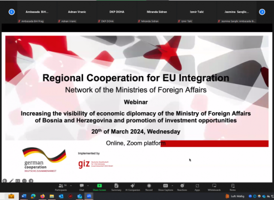 Webinar o povećanju vidljivosti ekonomske diplomatije MVP-a BiH i promovisanju mogućnosti ulaganja