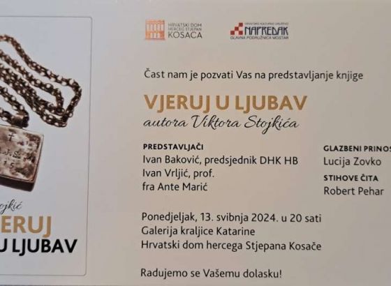 Mostar: Večeras predstavljanje zbirke pjesama 'Vjeruj u ljubav' autora Viktora Stojkića