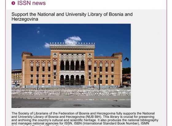 Nacionalna i univerzitetska biblioteka BiH dobila podršku od Međunarodnog ISSN centra u Parizu