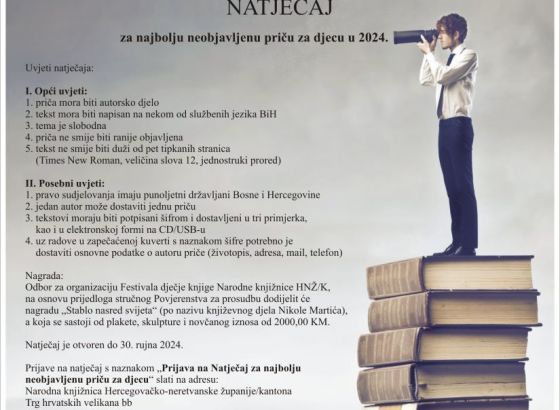 RASPISAN NATJEČAJ ZA NAJBOLJU NEOBJAVLJENU PRIČU ZA DJECU U 2024.