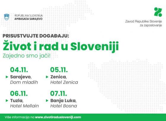 Slovenski Zavod za zapošljavanje traži radnike u Sarajevu, Zenici, Tuzli i Banjoj Luci