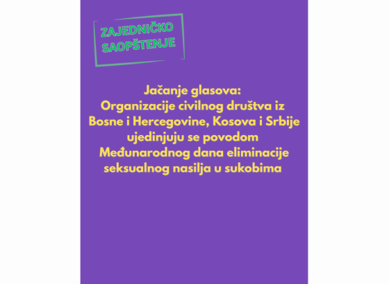 Organizacije civilnog društva iz BiH, Kosova i Srbije ujedinjuju se povodom Međunarodnog dana eliminacije seksualnog nasilja u s