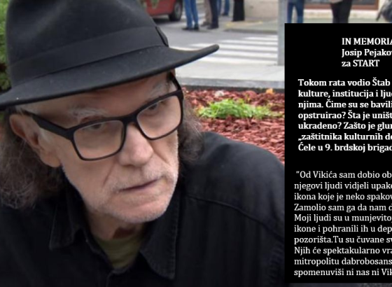 IN MEMORIAM Josip Pejaković za START o krađi i uništavanju kulturnog blaga BiH: Predsjedniče, nije sve izgorilo!