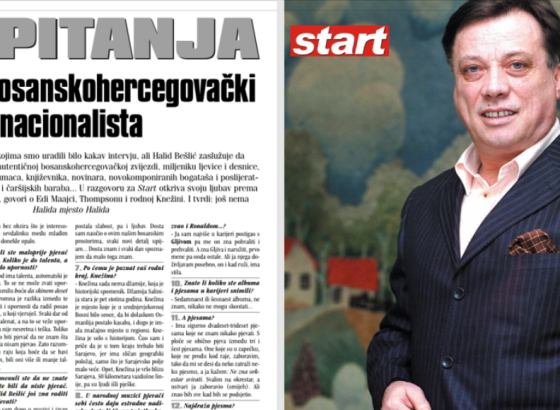 Tako je govorio Halid Bešlić za magazin Start: Ja sam bosanskohercegovački nacionalista