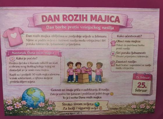 Nasilju nema mjesta u školi - jedinstvena poruka učenika KS povodom Dana ružičastih majica