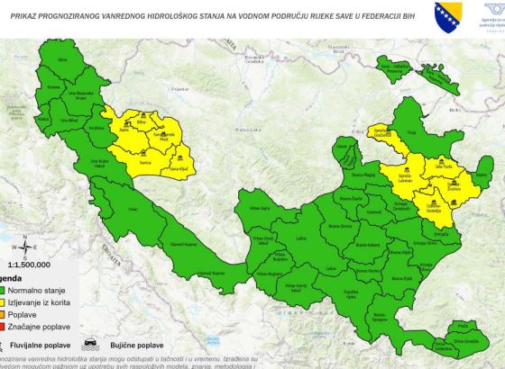 Usljed obilnijih padavina očekuje se porast vodostaja na dijelu vodnog područja rijeke Save u FBiH