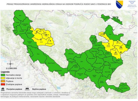 Na sjeveru i sjeverozapadu Bosne očekuje se porast vodostaja na dijelu vodnog područja rijeke Save