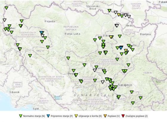 Na većini hidroloških stanica na slivu Une bilježi se blagi porast vodostaja