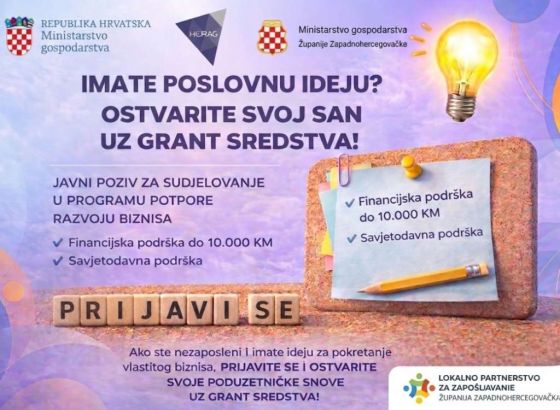Objavljen javni poziv za pokretanje vlastitog biznisa, potpora do 10 000 KM
