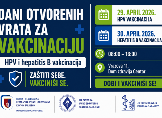 Poziv studentima i zdravstvenim radnicima KS - Dani otvorenih vrata za HPV i hepatitis B vakcinaciju