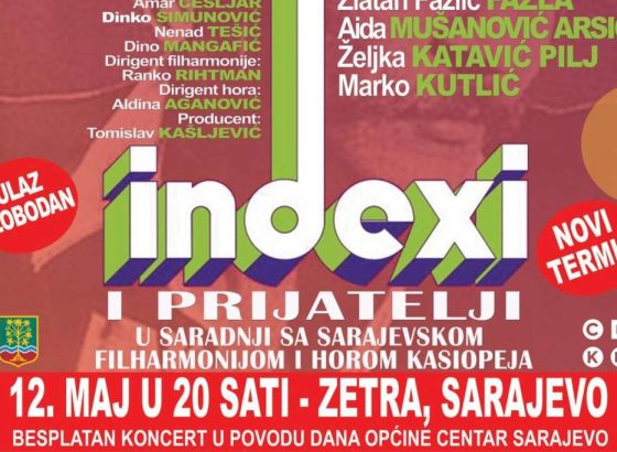 Besplatni koncert Indexi i prijatelji 12. maja u sarajevskoj Zetra