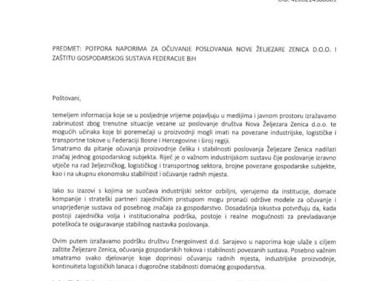 Energoinvest: Okupljamo ključne partnere u procesu spašavanja i razvoja Nove Željezare Zenica